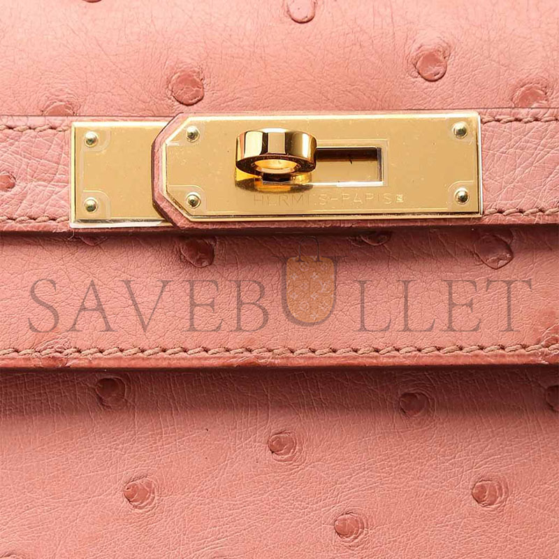 HERMÈS MASTER KELLY 25 OSTRICH CERAMIC PINK GOLD HARDWARE (25*17*7cm)